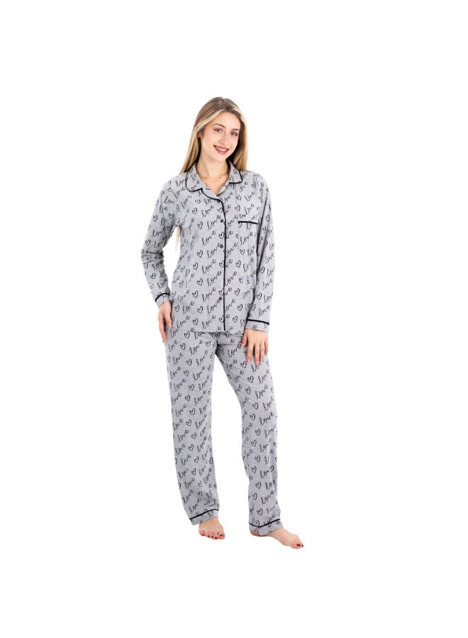 zecotex  Women's Classic 2-Piece Pajama Set - Soft Cotton Sleepwear with "Love" Print & Contrast Piping - Image 3