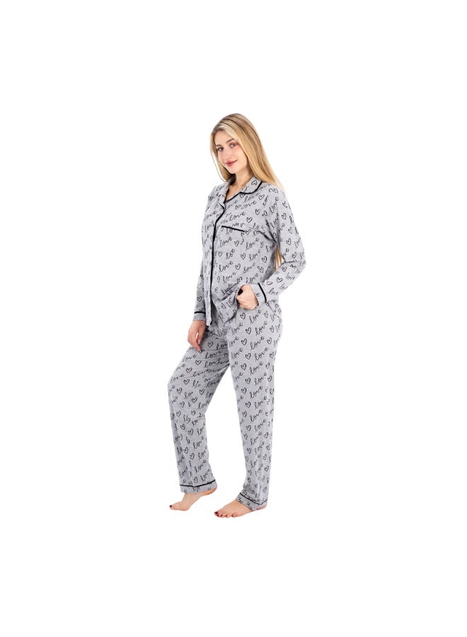 zecotex  Women's Classic 2-Piece Pajama Set - Soft Cotton Sleepwear with "Love" Print & Contrast Piping - Image 4