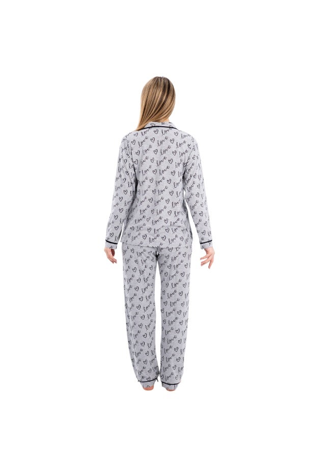 zecotex  Women's Classic 2-Piece Pajama Set - Soft Cotton Sleepwear with "Love" Print & Contrast Piping - Image 5