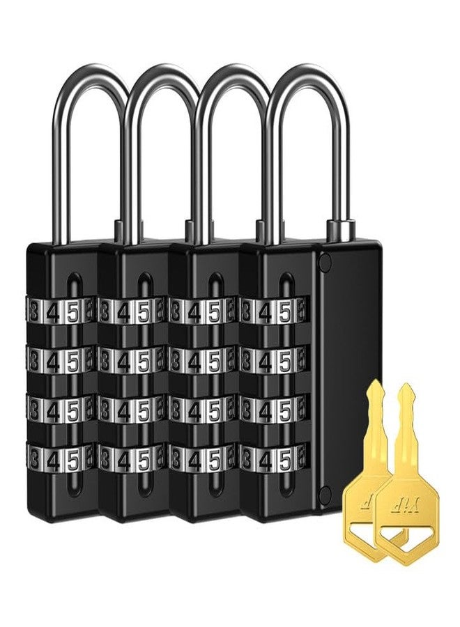 امير قفل أمير المركب، عبوة من 4 قطع، قفل أمان قابل لإعادة الضبط بأربعة أرقام مع مفاتيح، قفل بوابة مقاوم للماء للمدرسة أو الصالة الرياضية أو خزانة رياضية، سياج، صندوق أدوات، حافظة، تخزين بمشبك، لوازم مدرسية - Image 1