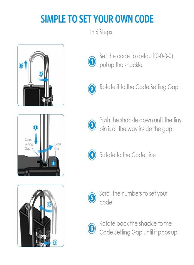 امير قفل أمير المركب، عبوة من 4 قطع، قفل أمان قابل لإعادة الضبط بأربعة أرقام مع مفاتيح، قفل بوابة مقاوم للماء للمدرسة أو الصالة الرياضية أو خزانة رياضية، سياج، صندوق أدوات، حافظة، تخزين بمشبك، لوازم مدرسية - Image 5