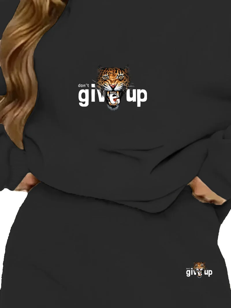 دوغ فش Tracksuit Set Giveup Printed Plus Size Bottom Top Set