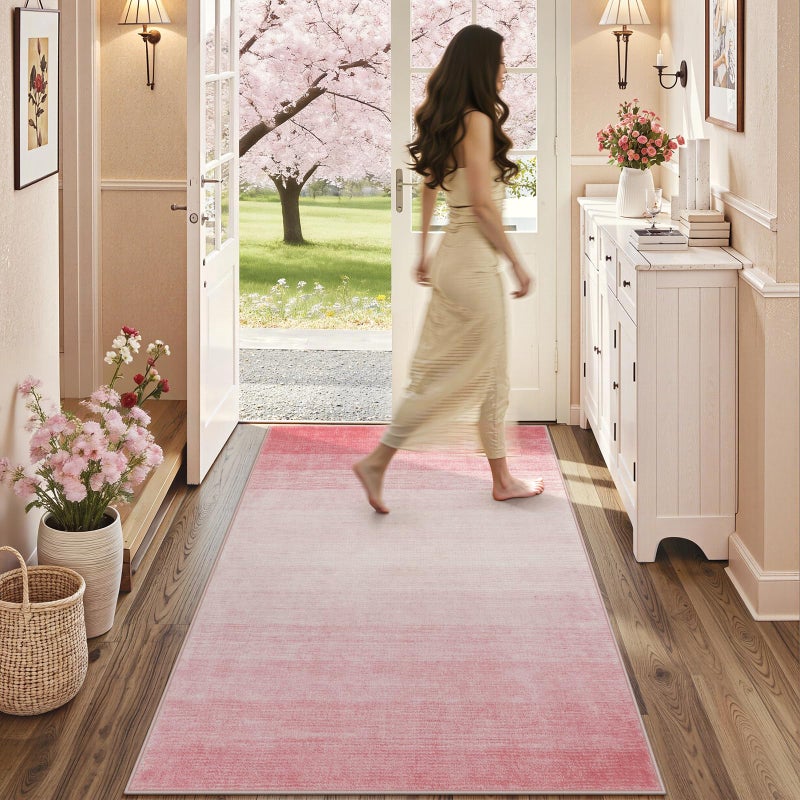 Wonnitar Washable 3x5 Area Rug, Pink Rugs for Bedroom Girls, Contemporary Ombre Nursery Soft Kids Room Rug, Modern Non-Skid Faux Wool Indoor Carpet for Bathroom Dorm Bedside (Pink,3'x5') - Image 2