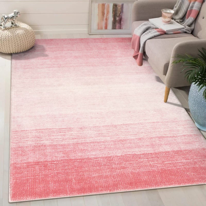Wonnitar Washable 3x5 Area Rug, Pink Rugs for Bedroom Girls, Contemporary Ombre Nursery Soft Kids Room Rug, Modern Non-Skid Faux Wool Indoor Carpet for Bathroom Dorm Bedside (Pink,3'x5') - Image 1