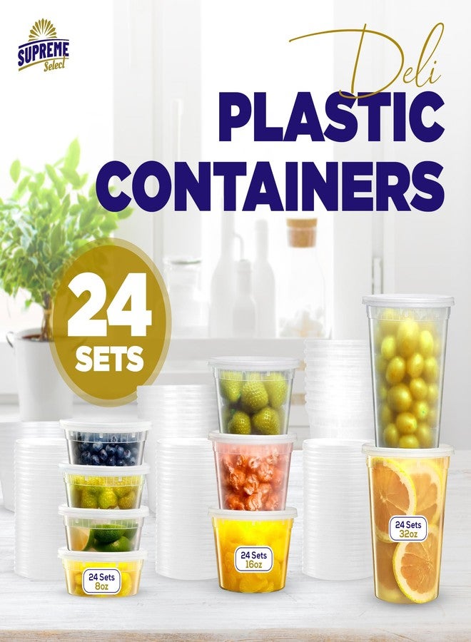 Supreme Select Supreme Deli Plastic Storage Containers with Lids 8oz, 16oz, 32oz [8 sets of each - 24 combo pack] Reusable Food Containers - Microwavable & Freezer friendly - Dishwasher safe - Secure fitting Covers - Image 2
