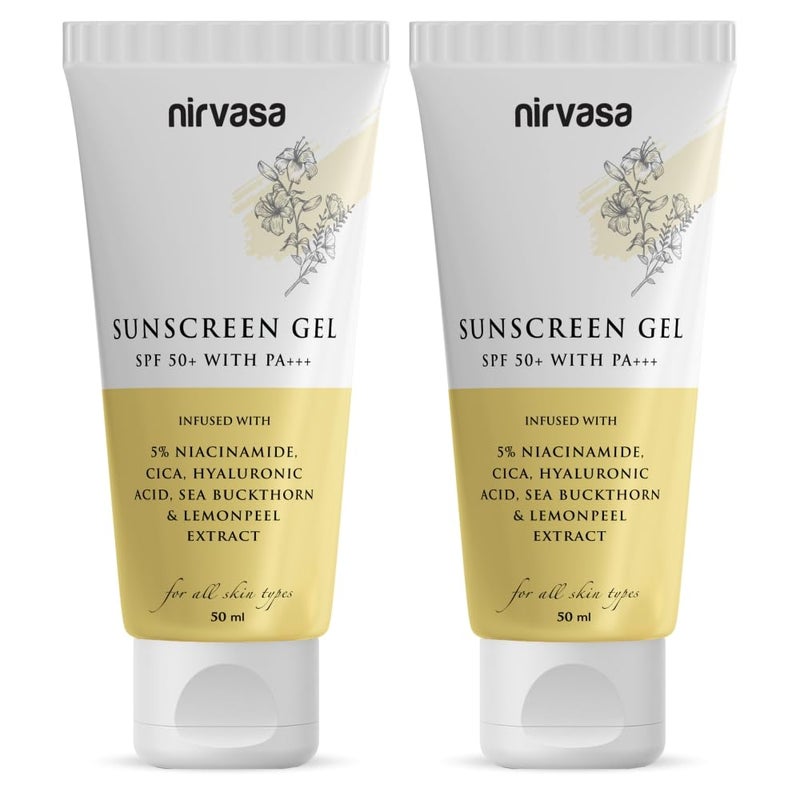 Nirvasa SPF50 Sunscreen Gel with 5 Niacinamide for 98 UVAUVB Protection Lightweight No White Cast Broad Spectrum PA Sunscreen SPF 50 for All Skin Types 50ml Sunscreen for Women Men Pack of 2 - Image 1