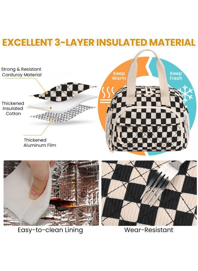 ELONGRIVER Insulated Lunch Bag for Women, Kids Girls, Black Checkered - Image 4