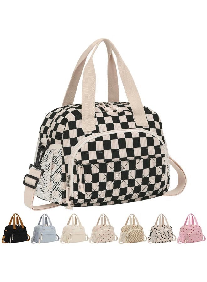 ELONGRIVER Insulated Lunch Bag for Women, Kids Girls, Black Checkered - Image 1