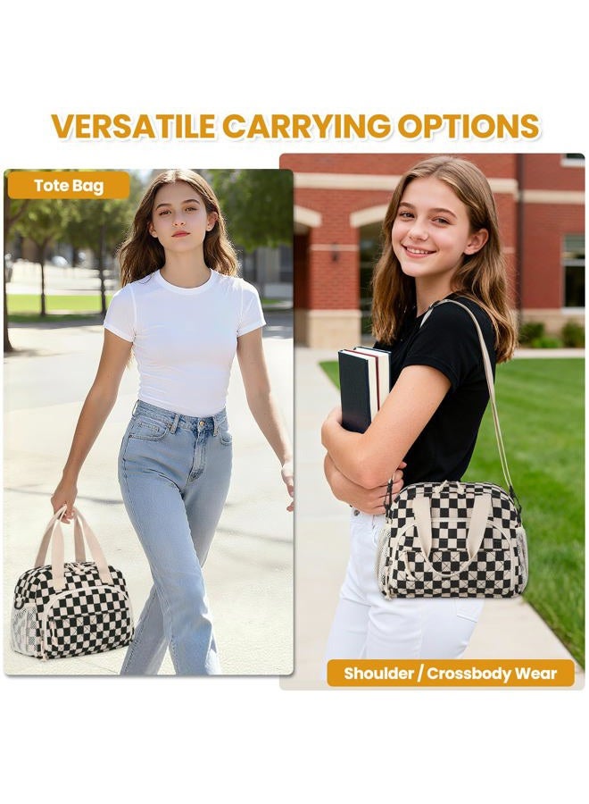 ELONGRIVER Insulated Lunch Bag for Women, Kids Girls, Black Checkered - Image 2