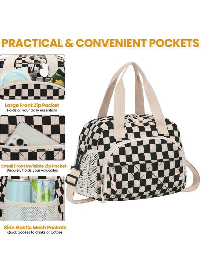 ELONGRIVER Insulated Lunch Bag for Women, Kids Girls, Black Checkered - Image 5