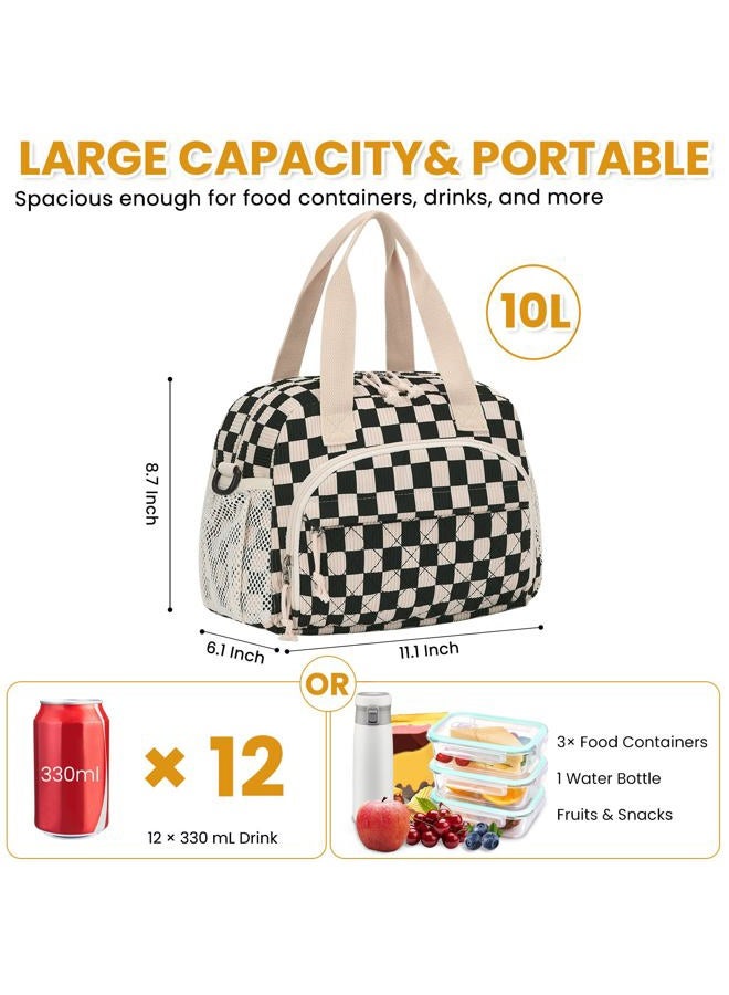ELONGRIVER Insulated Lunch Bag for Women, Kids Girls, Black Checkered - Image 3