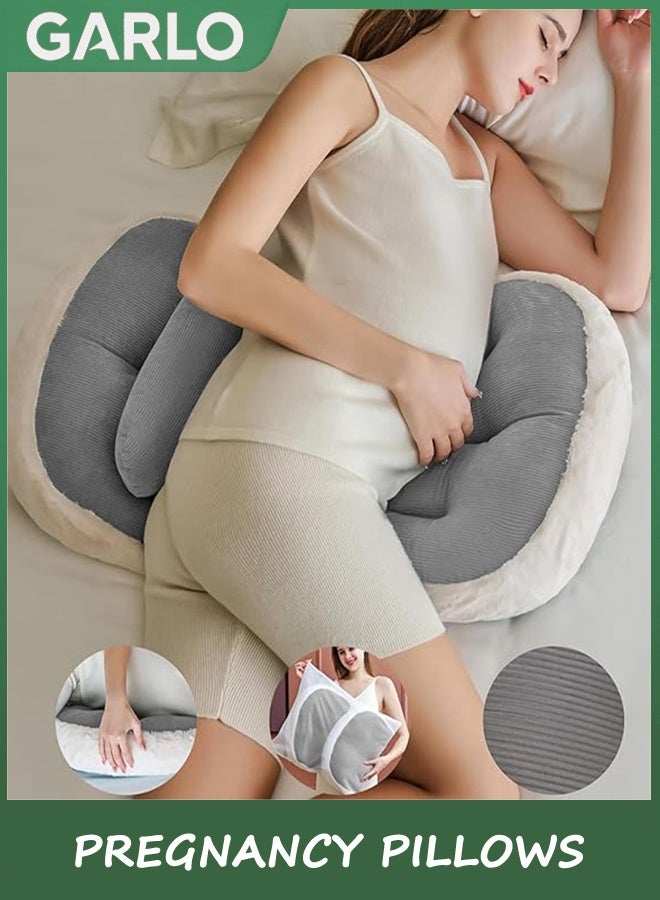 Garlo Pregnancy Pillows for Sleeping, Faux Fur Luxury Maternity Pillow Support for Pregnant Women, Pregnancy Must Haves, Side Sleeper Pillows for Adults (Grey) - Image 1