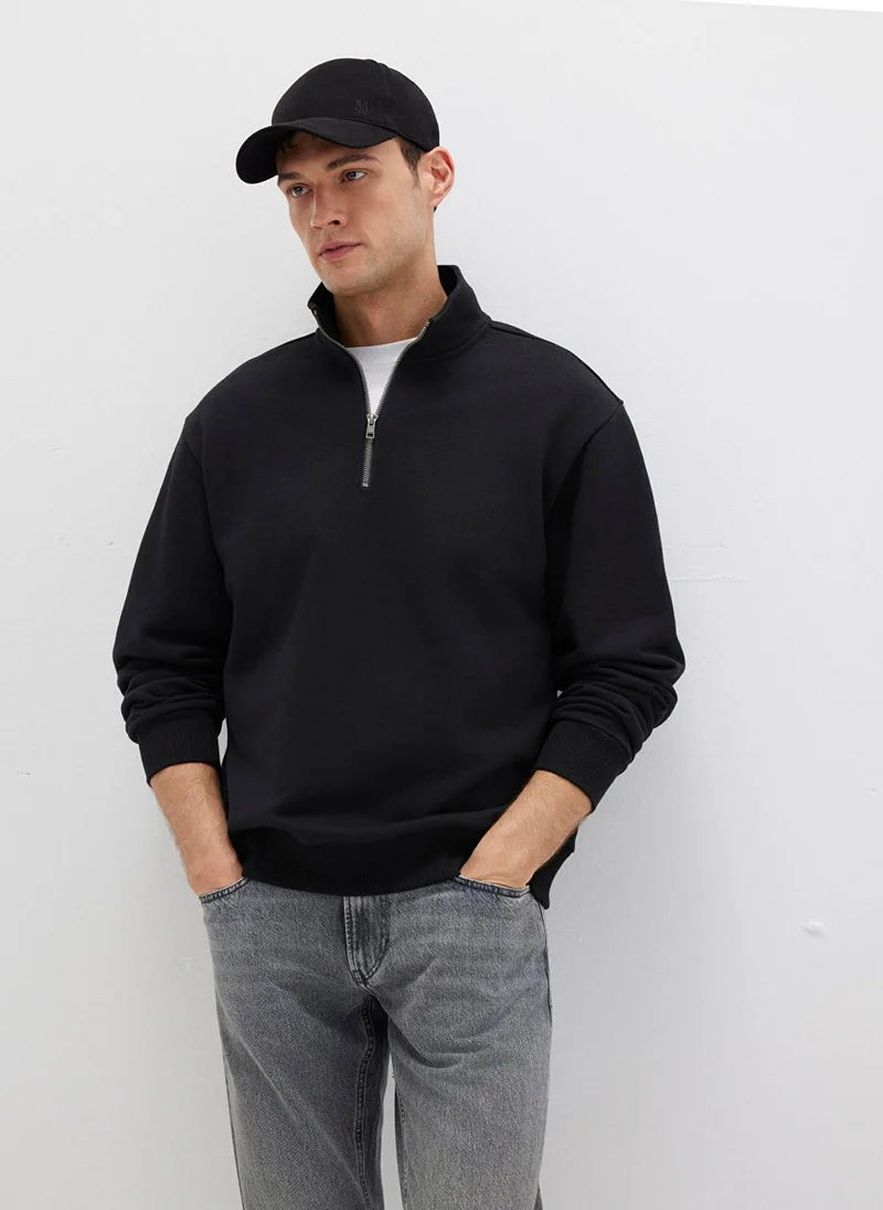 مافي Half Zip Black Basic Sweatshirt