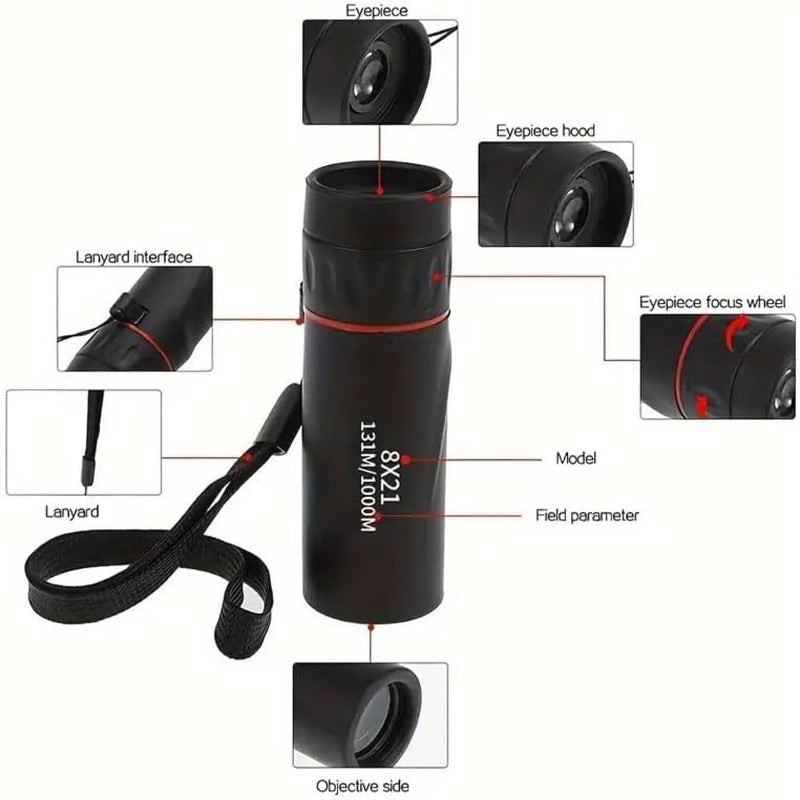CFDGEVX Compact High Power Monocular Telescope, 8X Magnification Portable Single Tube for Hiking, Bird Watching, Stargazing, and Outdoor Adventures - Image 5