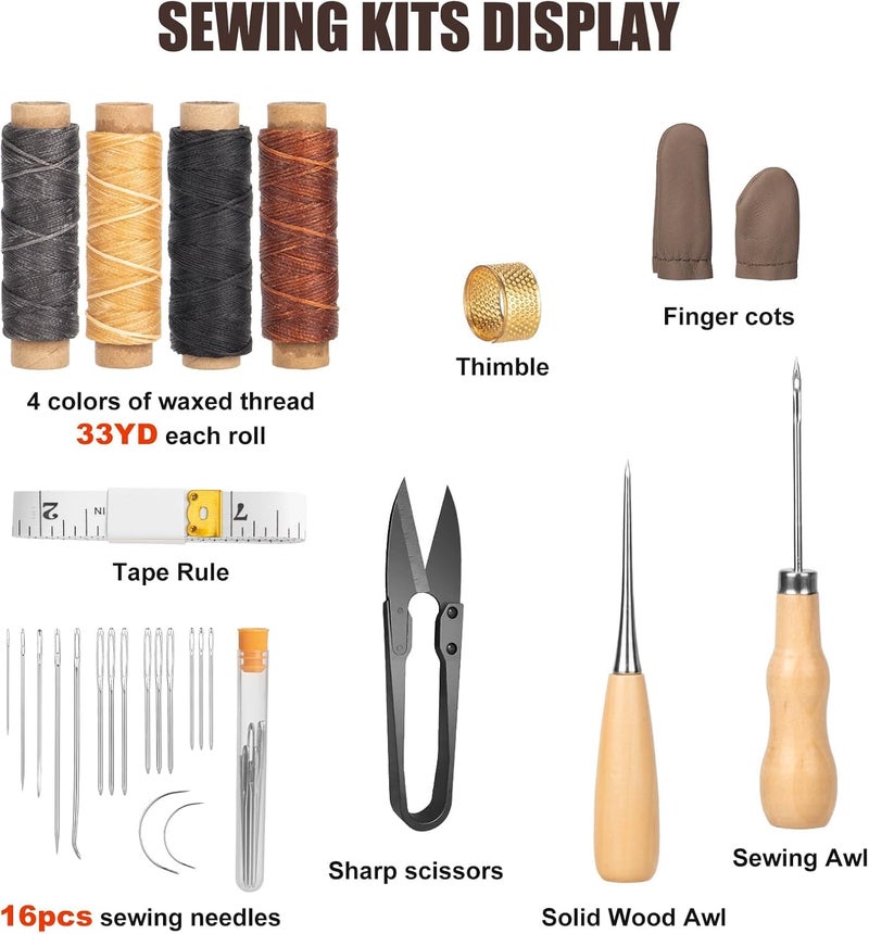 WOLBLIX Leather Sewing Repair Kit Upholstery Needle Waxed Thread Sewing Awl Leather Working Kit Leather Needles for Hand Stitching Car Sofa Backpack Shoe Craft DIY - Image 2