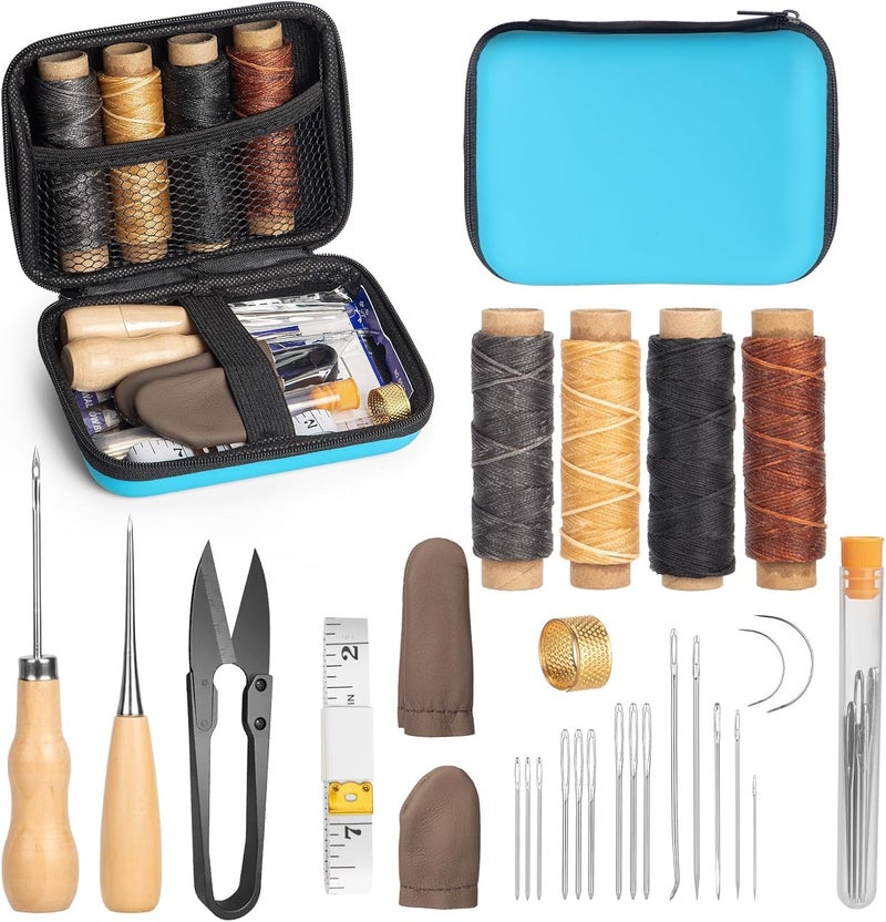 WOLBLIX Leather Sewing Repair Kit Upholstery Needle Waxed Thread Sewing Awl Leather Working Kit Leather Needles for Hand Stitching Car Sofa Backpack Shoe Craft DIY - Image 1