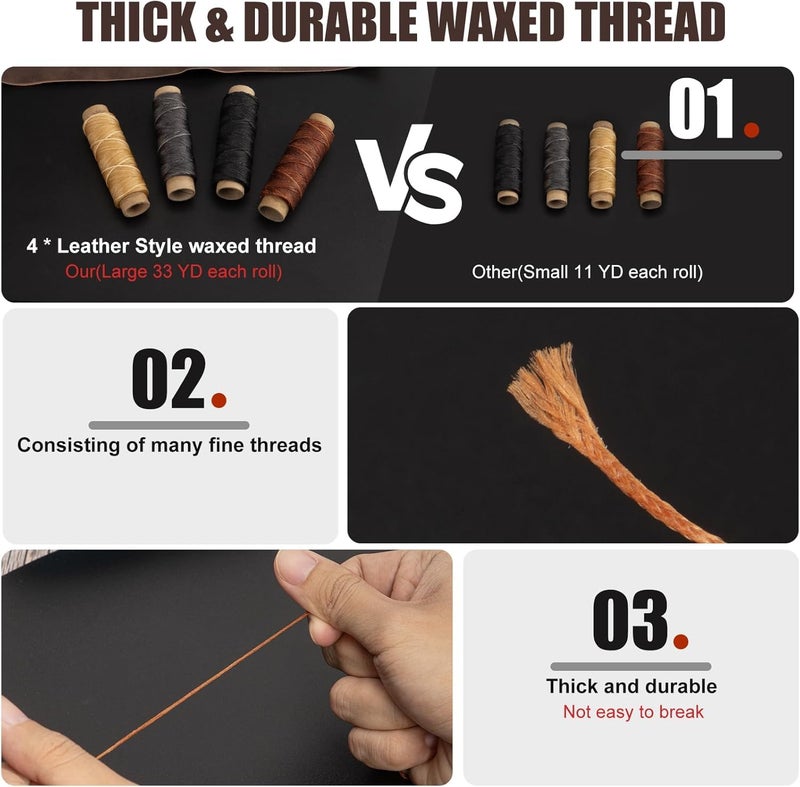 WOLBLIX Leather Sewing Repair Kit Upholstery Needle Waxed Thread Sewing Awl Leather Working Kit Leather Needles for Hand Stitching Car Sofa Backpack Shoe Craft DIY - Image 3