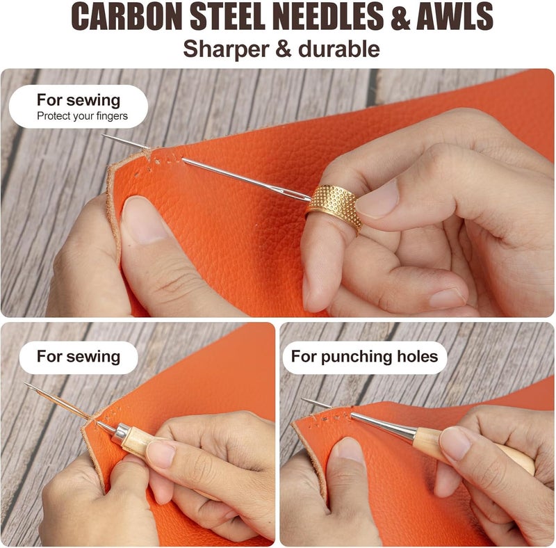 WOLBLIX Leather Sewing Repair Kit Upholstery Needle Waxed Thread Sewing Awl Leather Working Kit Leather Needles for Hand Stitching Car Sofa Backpack Shoe Craft DIY - Image 4