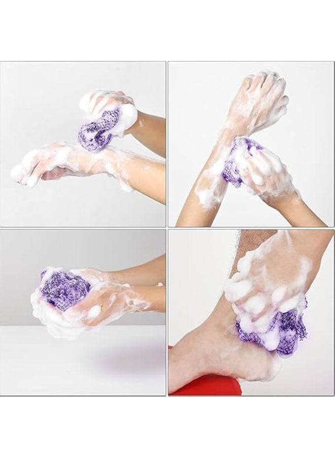 2 Pcs African Net Bath Sponges, Exfoliating Body Scrubbers, Tight Weave Back Scrubber, Skin Smoother Cloth for Daily Use, Purple, Blue - Image 3