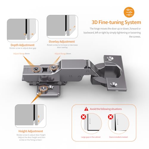 Chibery 50 Pack Frameless Half Overlay Soft Close Concealed Hinges, Black Titanium Plated, Self Closing, 105° Open Angle 3D Adjustment, Stop 85 ＆ 105 Degrees, Clip On, Stainless Steel for Cabinet Door - Image 5