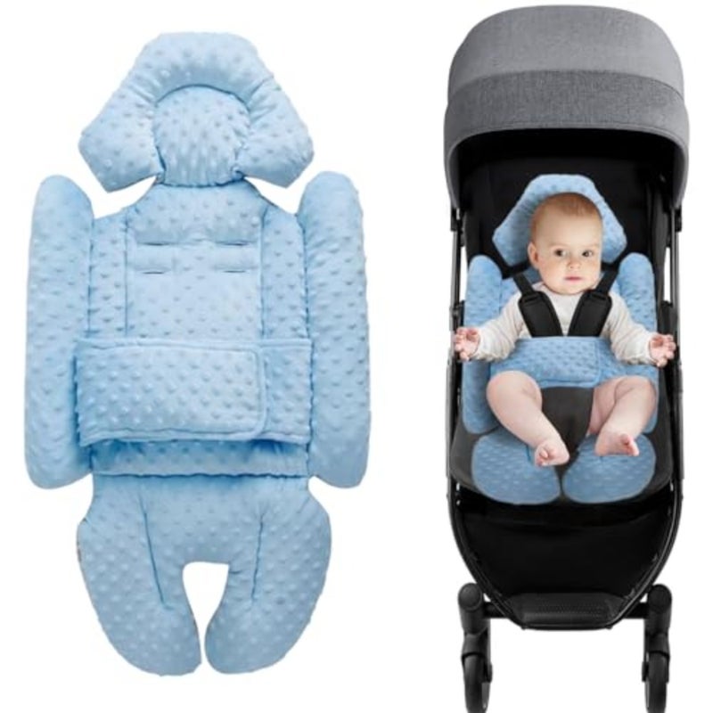 Baby Stroller Cushion Pad, Infant Insert Compatible, Infant Car Seat, Newborn Insert Baby Head Body Support, Reversible Design, Breathable Soft Fabric Blue - Image 1