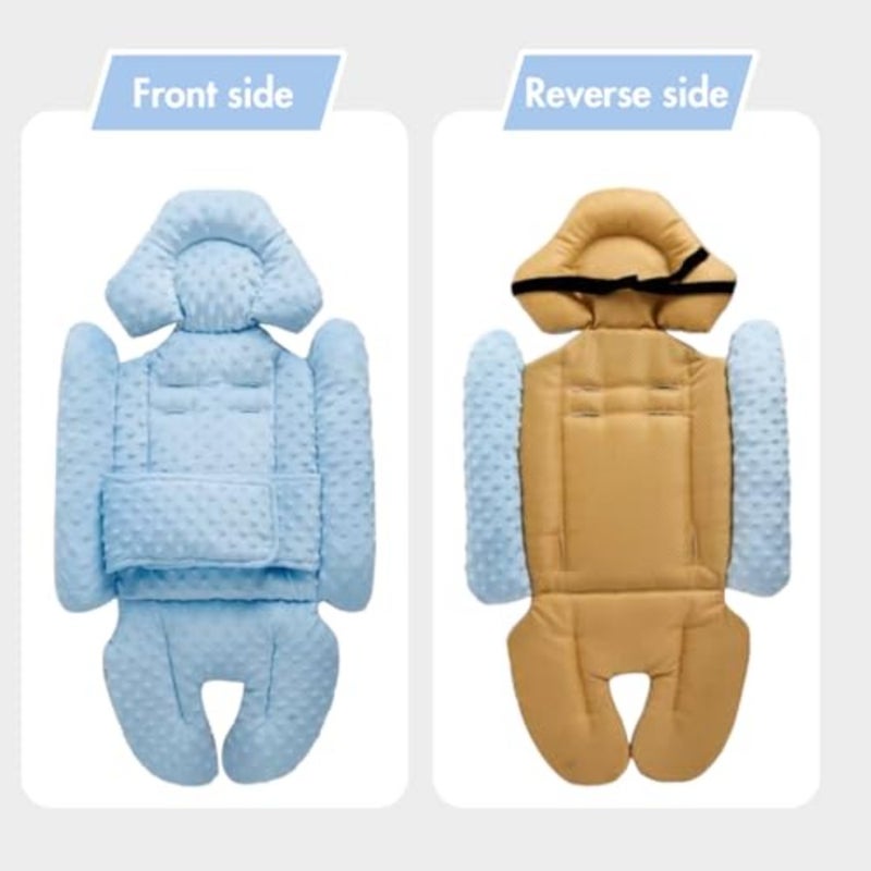 Baby Stroller Cushion Pad, Infant Insert Compatible, Infant Car Seat, Newborn Insert Baby Head Body Support, Reversible Design, Breathable Soft Fabric Blue - Image 2