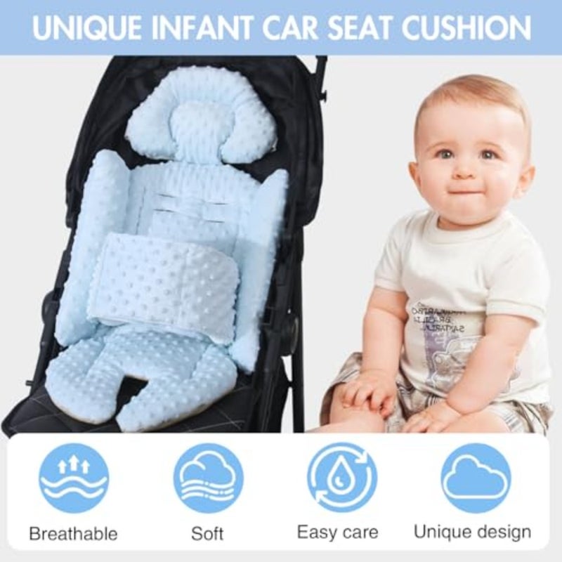 Baby Stroller Cushion Pad, Infant Insert Compatible, Infant Car Seat, Newborn Insert Baby Head Body Support, Reversible Design, Breathable Soft Fabric Blue - Image 3