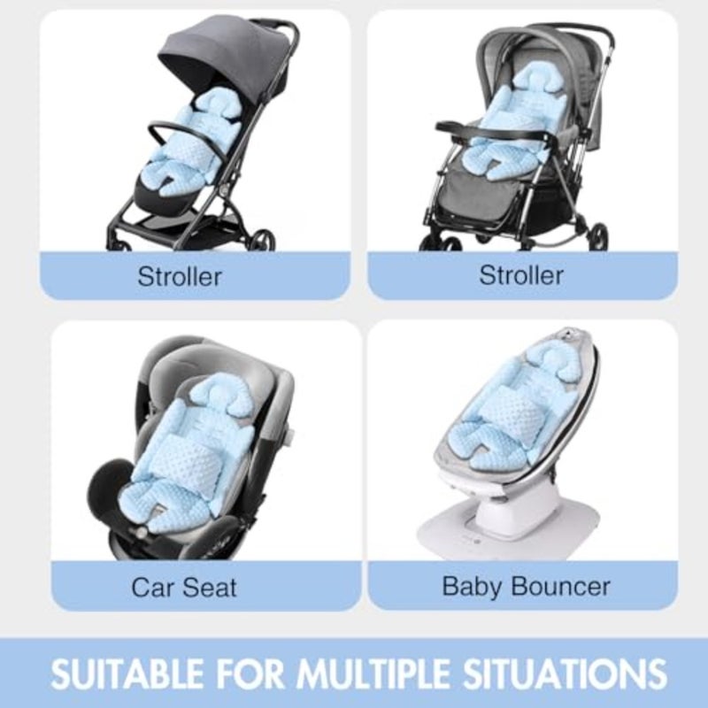 Baby Stroller Cushion Pad, Infant Insert Compatible, Infant Car Seat, Newborn Insert Baby Head Body Support, Reversible Design, Breathable Soft Fabric Blue - Image 4