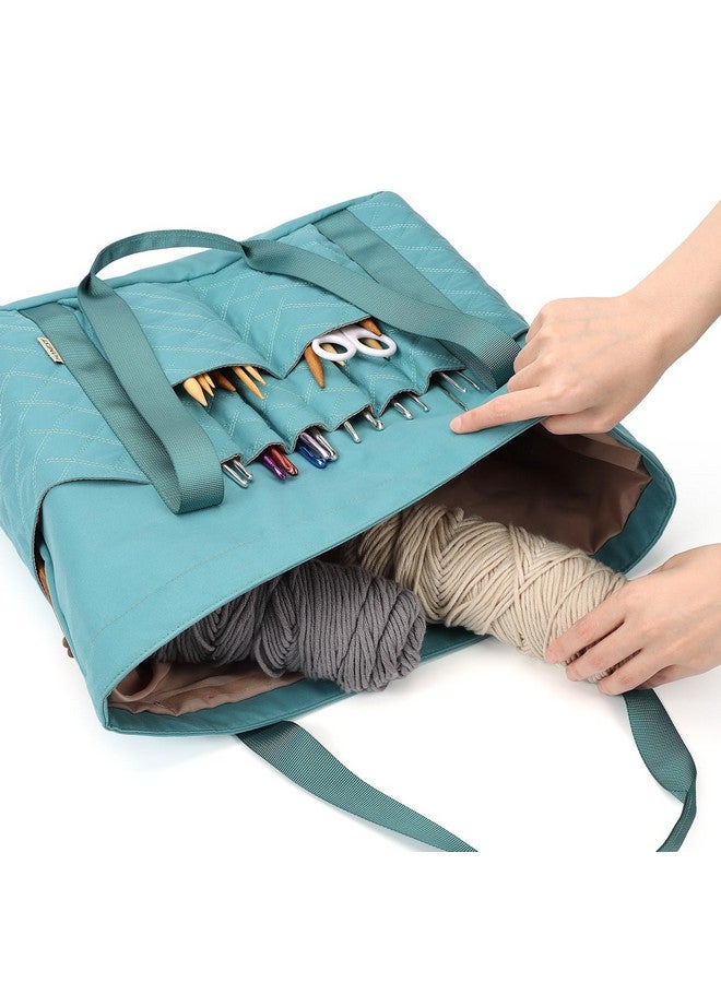 HOMEST Tote Crochet Bag, Yarn Storage Organizer, Knitting Bag With Custom Front Pockets For Crochet Hooks, Knitting Needles And Crochet Accessories, Turquoise  - Image 5