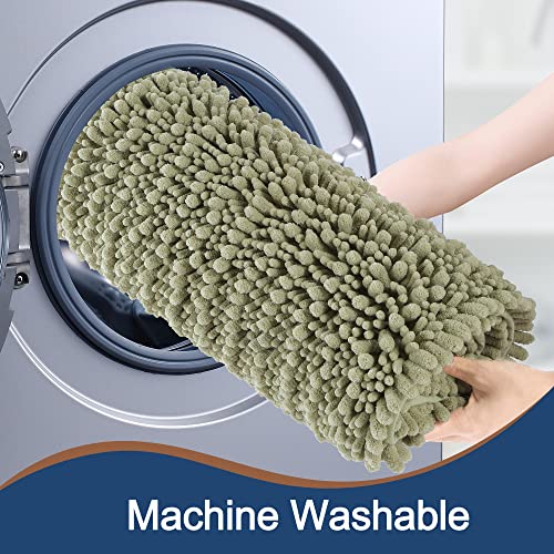 FLOLEOPA Luxury Chenille Sage Green Bathroom Rugs Bath Mats Sets, Extra Soft and Absorbent Bathroom Rugs Non Skid Machine Wash Dry Bath Mats（47"x17" Plus 17"x24"） - Image 5