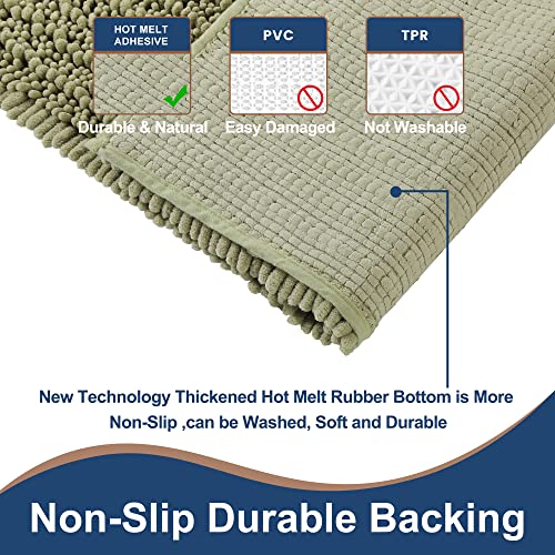 FLOLEOPA Luxury Chenille Sage Green Bathroom Rugs Bath Mats Sets, Extra Soft and Absorbent Bathroom Rugs Non Skid Machine Wash Dry Bath Mats（47"x17" Plus 17"x24"） - Image 2