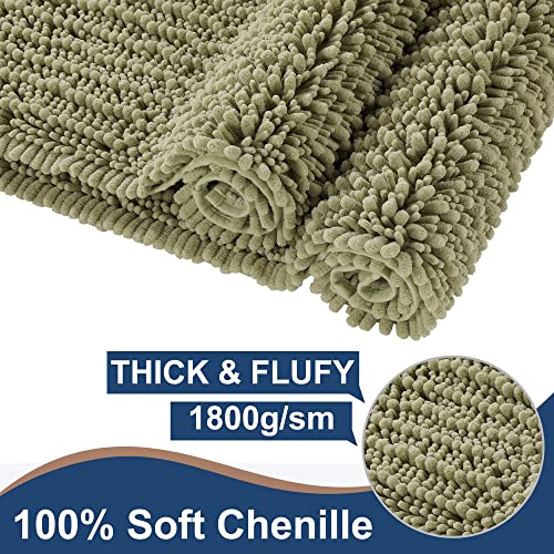 FLOLEOPA Luxury Chenille Sage Green Bathroom Rugs Bath Mats Sets, Extra Soft and Absorbent Bathroom Rugs Non Skid Machine Wash Dry Bath Mats（47"x17" Plus 17"x24"） - Image 3
