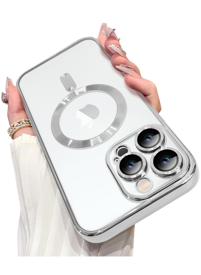 ELTRAZONE iPhone 16 Pro Magnetic Case with Built-in Camera Lens Protector – MagSafe Compatible, Soft TPU Anti-Scratch Shockproof Slim Clear Cover for Men & Women, Silver - Image 1