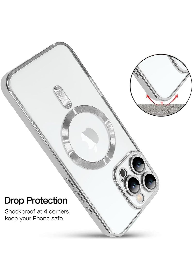 ELTRAZONE iPhone 16 Pro Magnetic Case with Built-in Camera Lens Protector – MagSafe Compatible, Soft TPU Anti-Scratch Shockproof Slim Clear Cover for Men & Women, Silver - Image 5