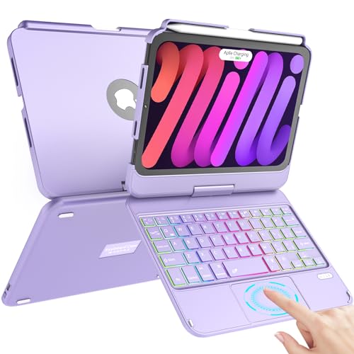TaIYanG Keyboard Case for iPad mini 7 A17 Pro 2024 & Mini 6,7 Color Backlit Trackpad Keyboard Case for iPad mini 6th Generation 2021 8.3-inch,360° Rotatable Slim Cover for iPad mini 7th Gen,Light Purple - Image 1