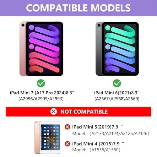 TaIYanG Keyboard Case for iPad mini 7 A17 Pro 2024 & Mini 6,7 Color Backlit Trackpad Keyboard Case for iPad mini 6th Generation 2021 8.3-inch,360° Rotatable Slim Cover for iPad mini 7th Gen,Light Purple - Image 2