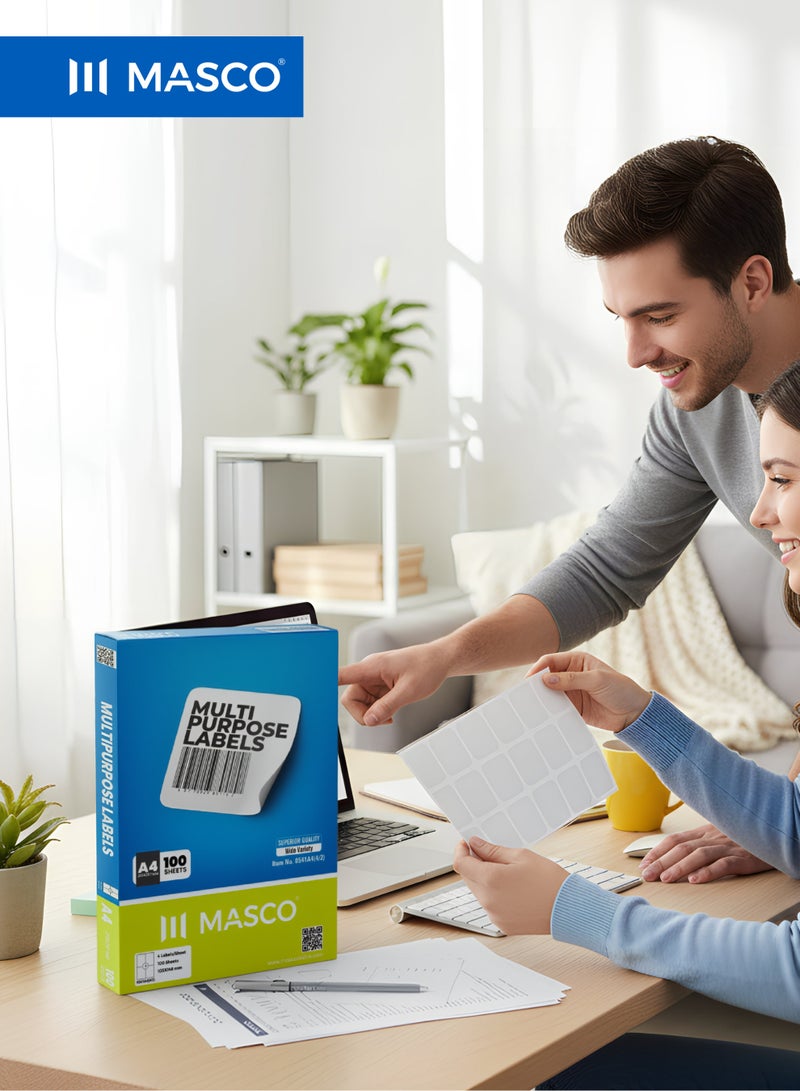 ماسكو ملصقات ذاتية اللصق متعددة الاستخدامات مقاس A4 للطابعات الليزر والنفث الحبر، 210×297 مم، ملصق واحد لكل ورقة، 100 ورقة - Image 4