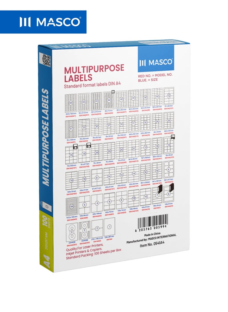 ماسكو ملصقات ذاتية اللصق متعددة الاستخدامات مقاس A4 للطابعات الليزر والنفث الحبر، 210×297 مم، ملصق واحد لكل ورقة، 100 ورقة - Image 3