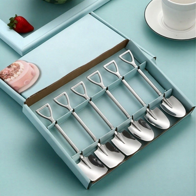 Stainless Steel Shovel Shape Dessert Spoons 12pcs Set For Coffee Ice Cream - Image 1
