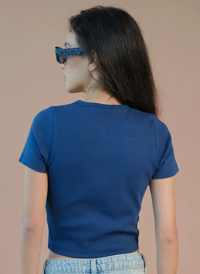 Virgio Navy Blue Virgio Women Cotton Stretch Cutout Ribbed Top for Women | Best Price UAE