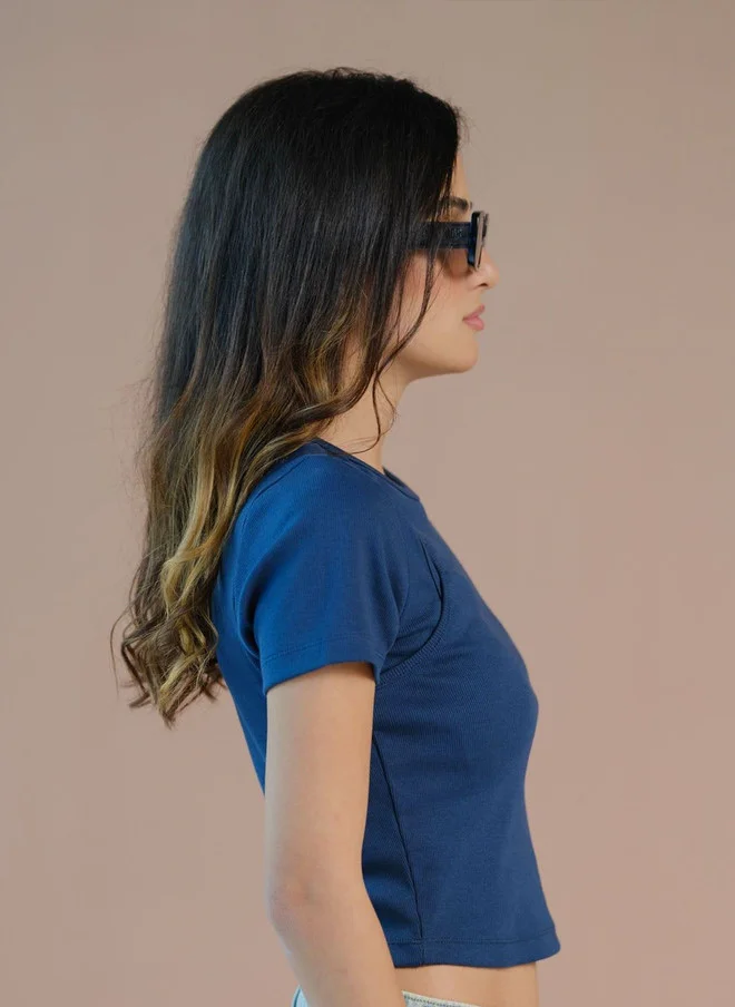 Virgio Navy Blue Virgio Women Cotton Stretch Cutout Ribbed Top for Women | Best Price UAE