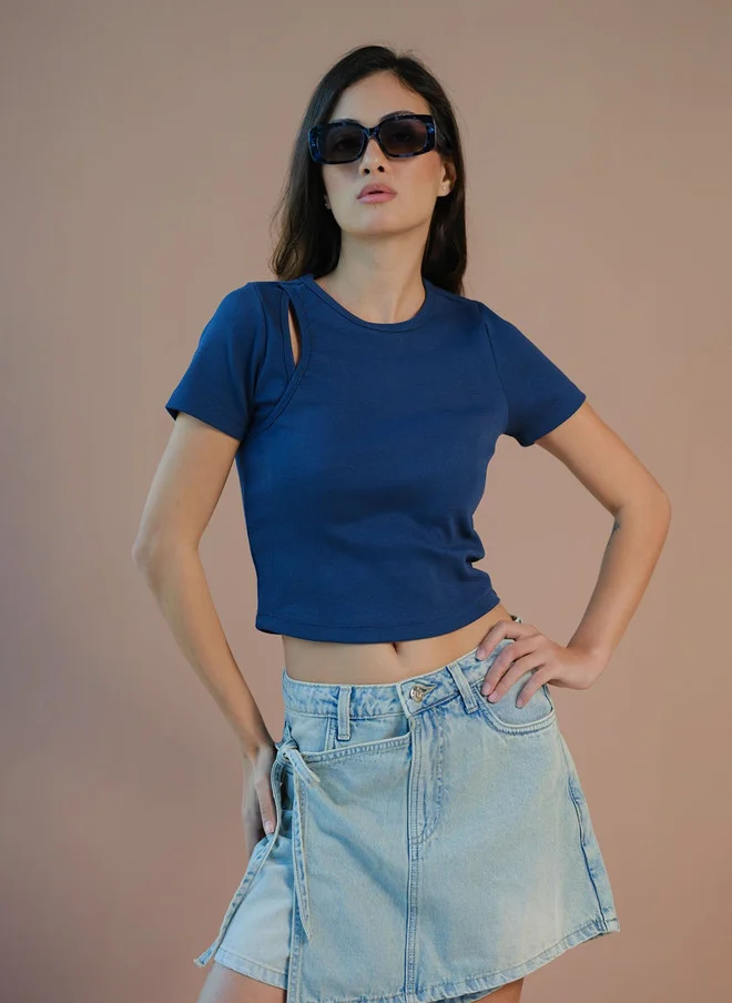 Virgio Women Cotton Stretch Cutout Ribbed Top