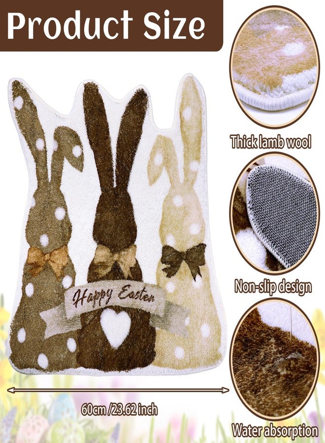 Drydiet Easter Bunny Bathroom Rug Retro Bunny Bath Mat Non Slip Spring Rabbit Washable Rugs Welcome Decorative White Brown Doormat for Home Easter Decor Holiday Kitchen Decorations, 23.62 Inch - Image 3
