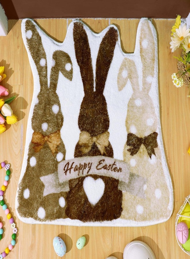 Drydiet Easter Bunny Bathroom Rug Retro Bunny Bath Mat Non Slip Spring Rabbit Washable Rugs Welcome Decorative White Brown Doormat for Home Easter Decor Holiday Kitchen Decorations, 23.62 Inch - Image 1