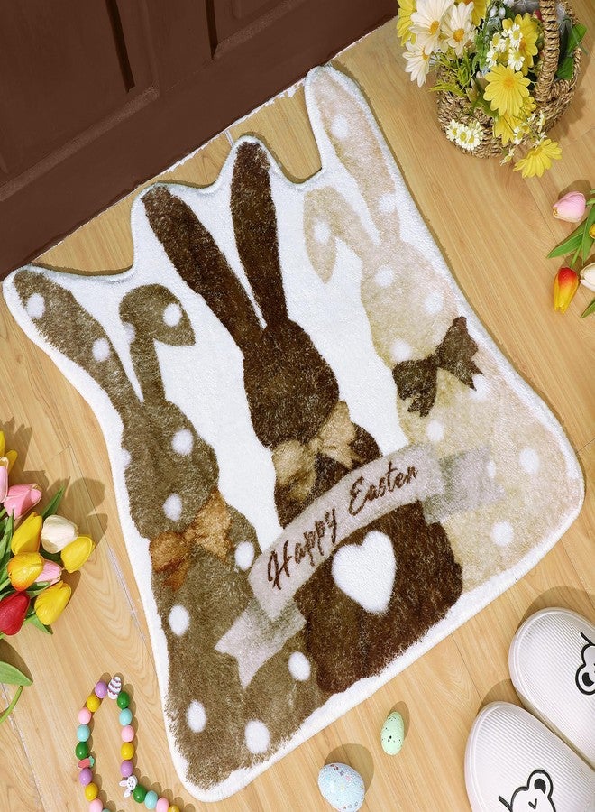 Drydiet Easter Bunny Bathroom Rug Retro Bunny Bath Mat Non Slip Spring Rabbit Washable Rugs Welcome Decorative White Brown Doormat for Home Easter Decor Holiday Kitchen Decorations, 23.62 Inch - Image 5