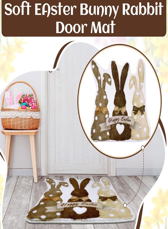 Drydiet Easter Bunny Bathroom Rug Retro Bunny Bath Mat Non Slip Spring Rabbit Washable Rugs Welcome Decorative White Brown Doormat for Home Easter Decor Holiday Kitchen Decorations, 23.62 Inch - Image 4