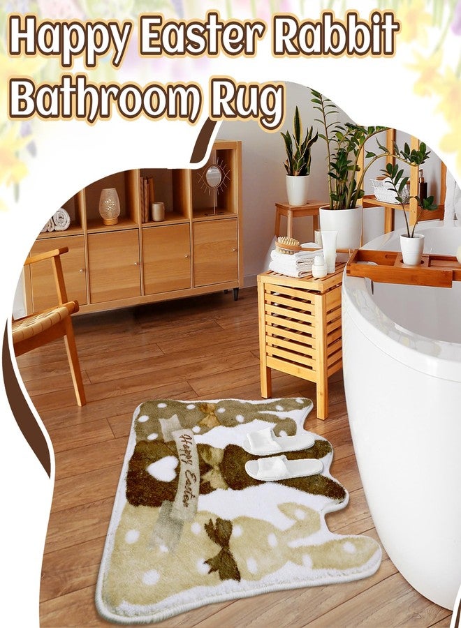 Drydiet Easter Bunny Bathroom Rug Retro Bunny Bath Mat Non Slip Spring Rabbit Washable Rugs Welcome Decorative White Brown Doormat for Home Easter Decor Holiday Kitchen Decorations, 23.62 Inch - Image 2