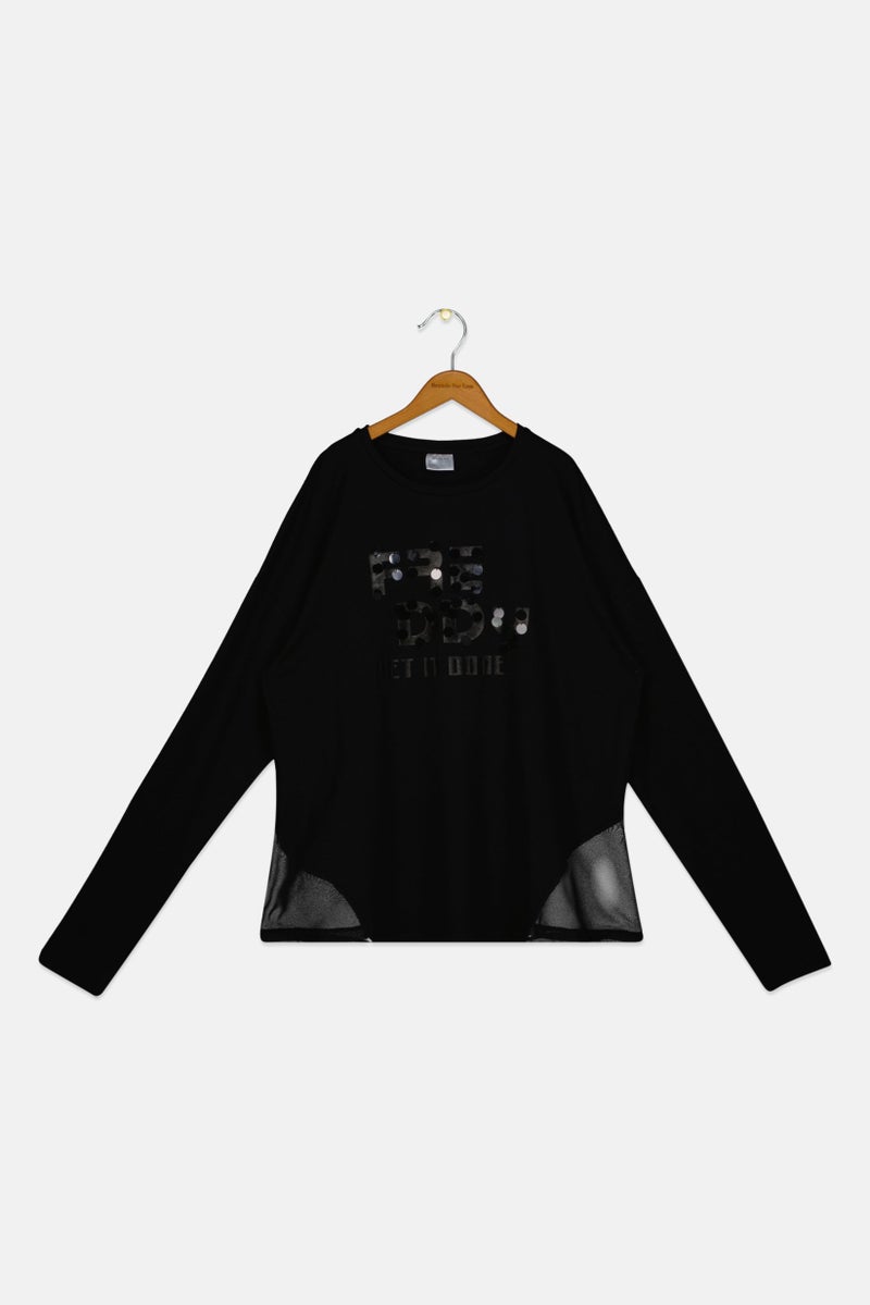 FREDDY Kids Girl Long Sleeves Graphic Print Tee, Black - Image 1