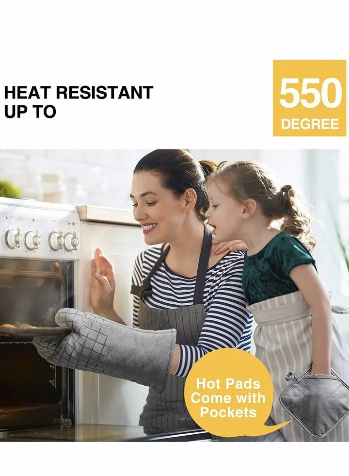 Oven Mitts and Pot Holders Sets, 550°F High Heat Resistant with Kitchen Towels Thick Cotton Gloves Non-Slip Silicone for Cooking Baking (6Pcs, Grey)  - Image 4