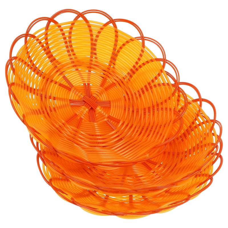 3 Piece Plastic Woven Snack Basket Set Yellow Edge 15cm Round Kitchen Dining Storage - Image 2